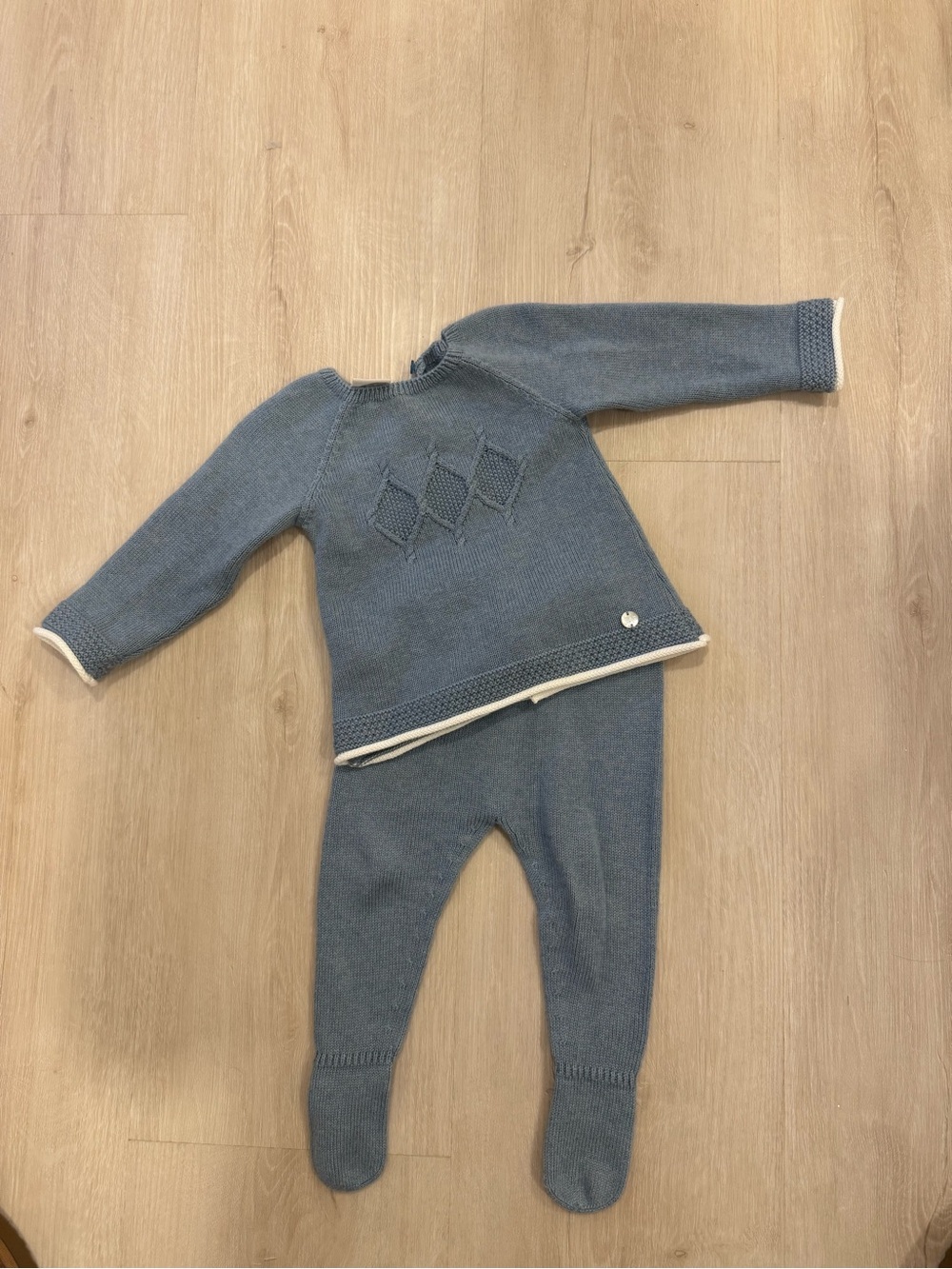 Paz Rodriguez Light Blue Knit Baby Sweater Set